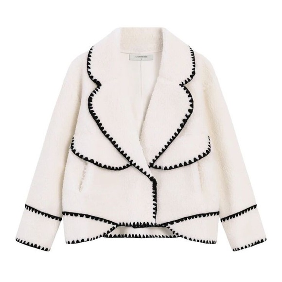 Commense Jackets & Blazers - Commense Embroidered Trim Fleece Kimono Jacket
